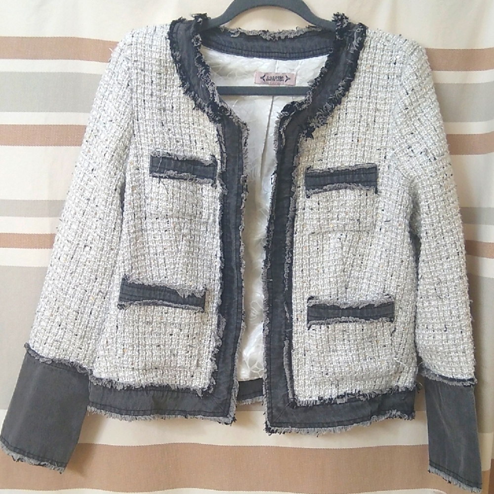 NWT Nanette Lepore Tweed Blazer - Cream and Black